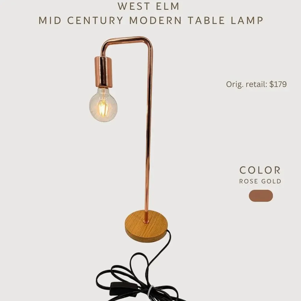 West Elm Mid-Century Modern Table Lamp Rose Gold Wood Base